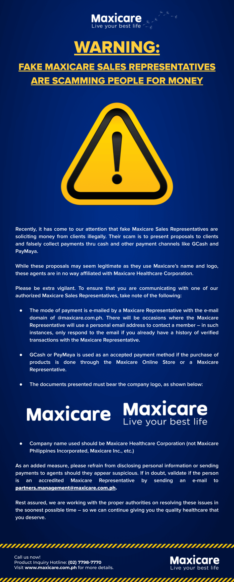 Warning against fake Maxicare representatives