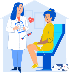 Homecare illustration Illustration of a caregiver assisting an elderly person at home