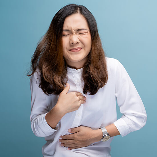 A woman experiencing trouble or distress because of chronic health conditions