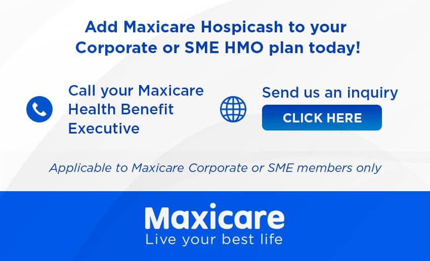 A banner implies about Maxicare hospicash
