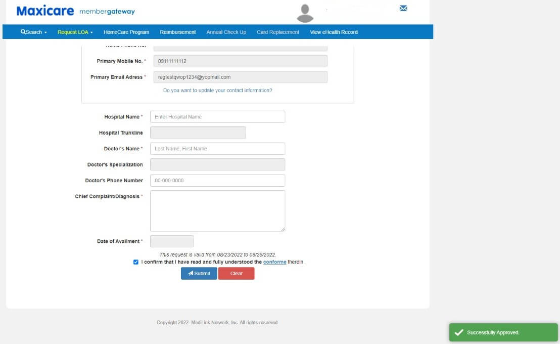 Screenshot of Maxicare member gateway