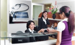 In Maxicare primary care, the staff pleasantly interacts with a customer