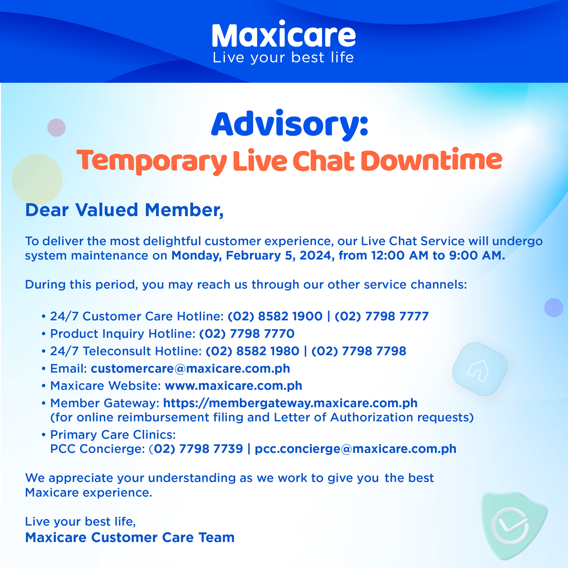 Advisory - Temporary Live Chat Downtime